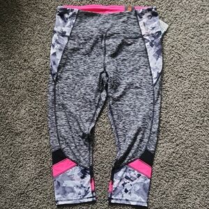 RBX Gray and Pink Capri Leggings with Moisture-Wicking Fabric